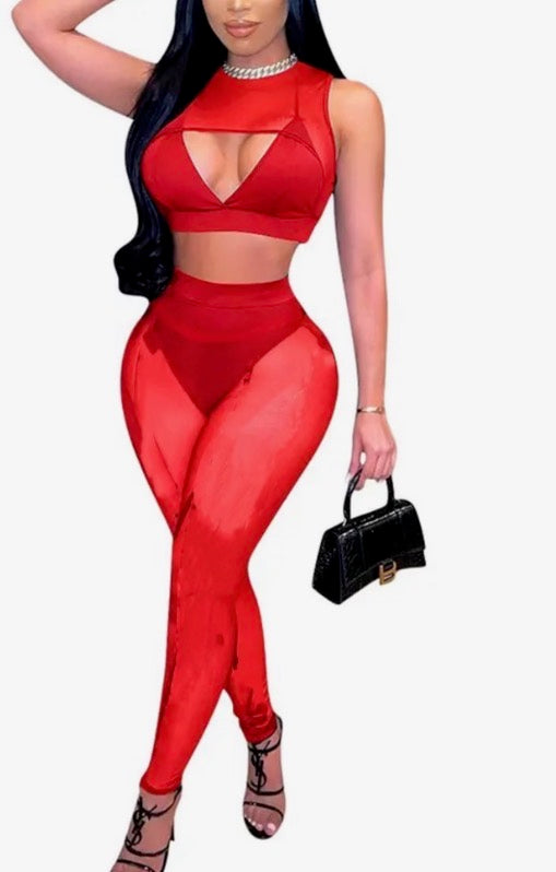 2 Pc Crop With sheer Legging